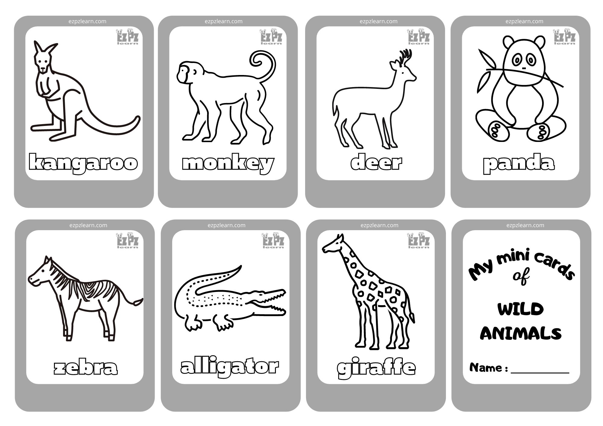 Wild Animals 2 Mini Cards Coloring
